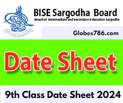 9th Class Date Sheet 2025 BISE Sargodha Board
